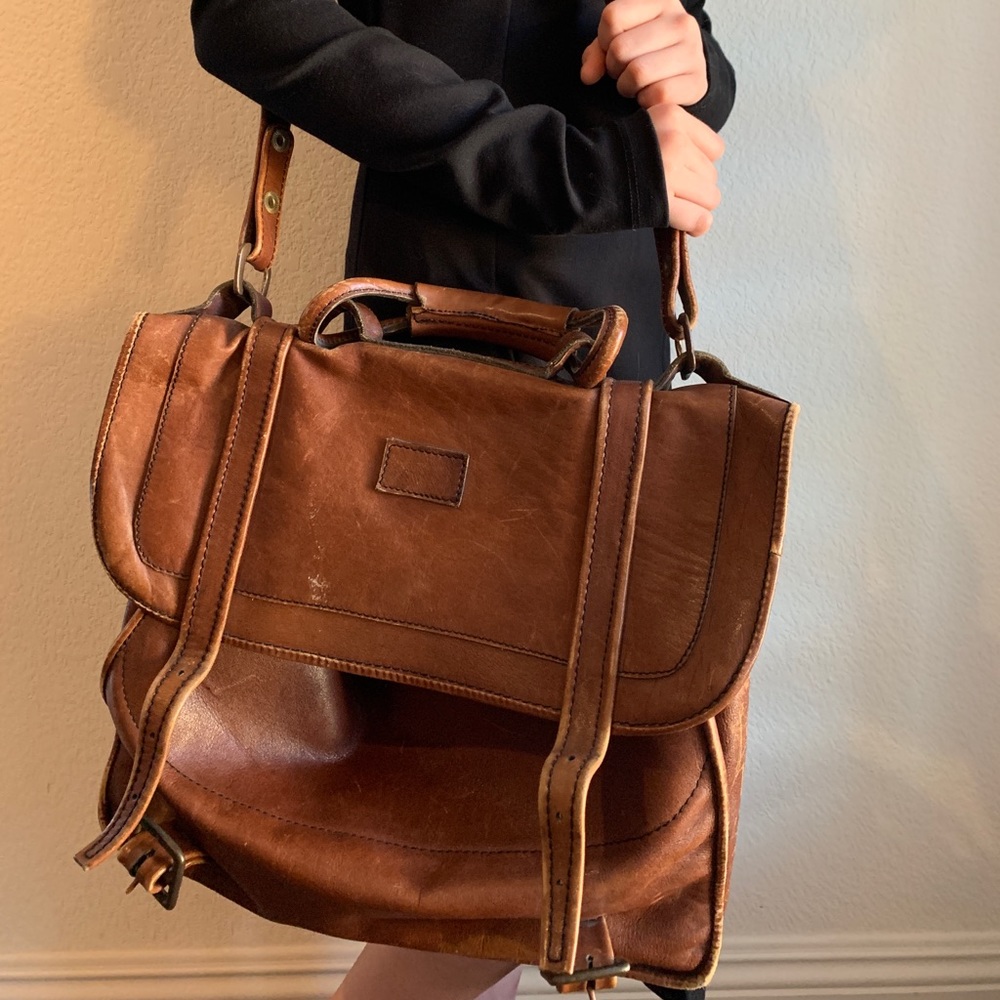 Brown leather satchel